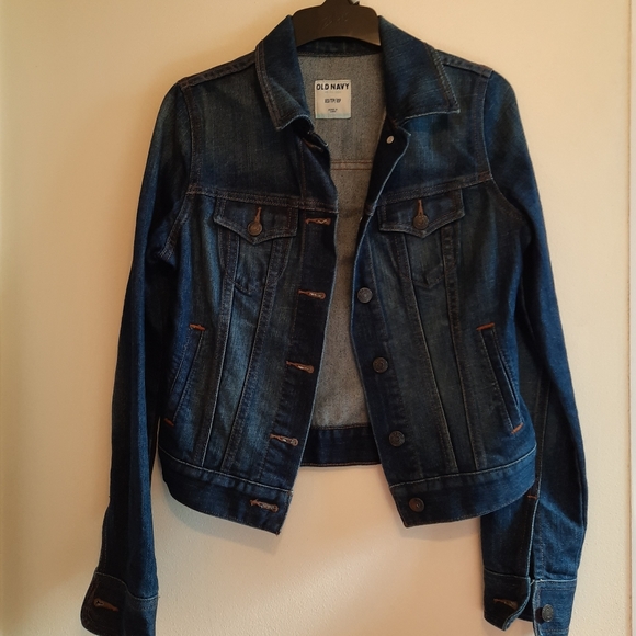 Old Navy Denim Trucker Jacket Dark Wask Worn Look - Picture 2 of 12